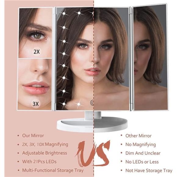 Makeup Vanity Mirror with Lights, 2X 3X 10X Magnification, Lighted Makeup Mirror - Picture 2 of 5